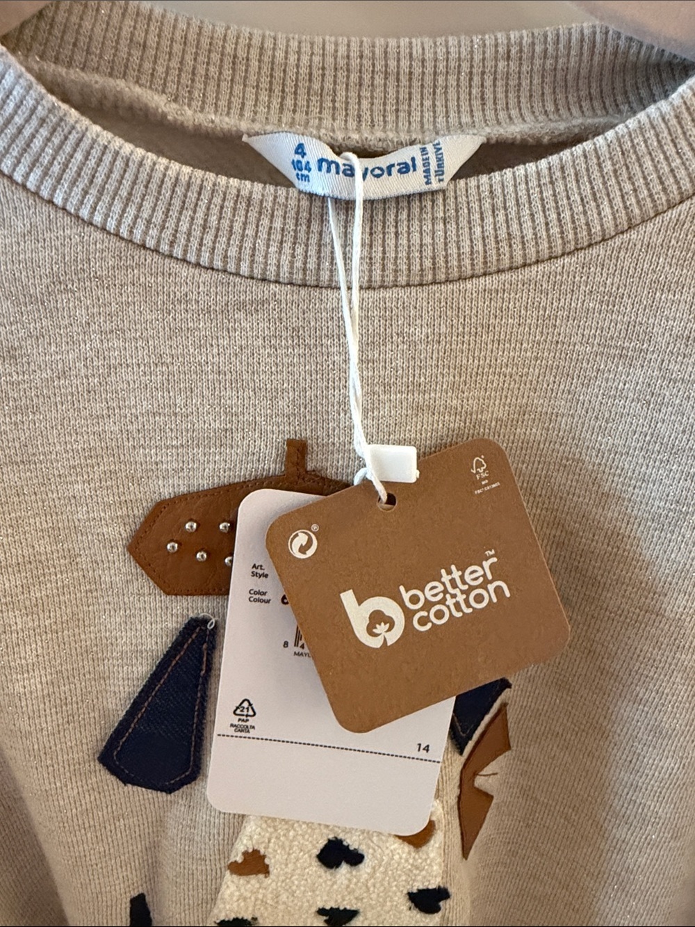 NWT Mayoral Tan Graphic Dog Appliqué Crewneck Sweater with Shimmer in the Fabric - Picture 2 of 6